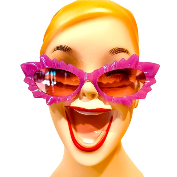 House Of Adornments Accessories - Fuchsia Ice Queen Jagged Cat Eye pop art Sunglasses